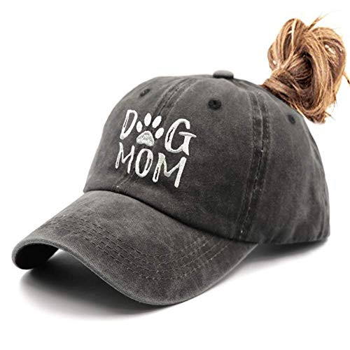 Waldeal Women s Ponytail Embroidered Dog Mom Washed Hat Adjustable Baseball Cap Black Waldeal Women s Ponytail Embroidered Dog Mom Washed Hat Adjustable Baseball Cap Black
