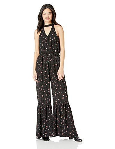 Jack by BB Dakota Junior s Walk This Way Petite Rose Printed CDC Jumpsuit Black Small