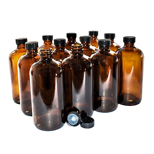 (12 Pack) 16 oz. Amber Boston Round with Black Poly Cone Cap (28/400)