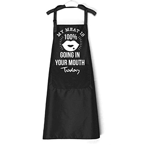 chillake Funny BBQ Aprons for Women Men  My Meat is 100 Going in Your Mouth Today Black Kitchen Chef Apron with Pockets and Adjustable Neck Strap  Best BBQ Grilling Birthday