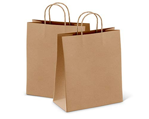 Paper bags Shopping bags  Pack of 25 grocery bags 13 x 7 x 17  Natural Brown color  Reusable Kraft paper bag with handles  Wholesale bulk  retail merchandise  Carry  handle gift  Natural 330x430x165