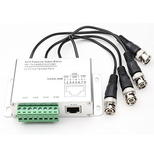 ANHAN 4 CH Passive BNC Video Balun Transceiver for HD 720P/1080P CVI/TVI/AHD CCTV Security Camera Network, Cat5e RJ45 UTP Cable to BNC Male Converter(Aluminium Alloy Shell) 1 Pack