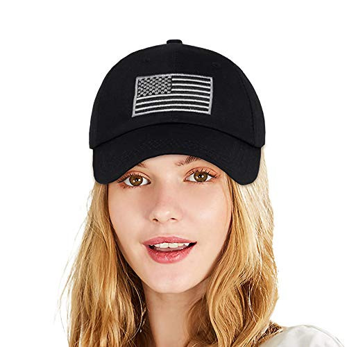 RONGASD Baseball Caps for Womens Mens USA Flag Dad Hat Adjustable Low Profile Hats Black