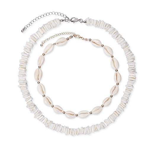 Puka Shell Choker Necklace Set, Cowrie 