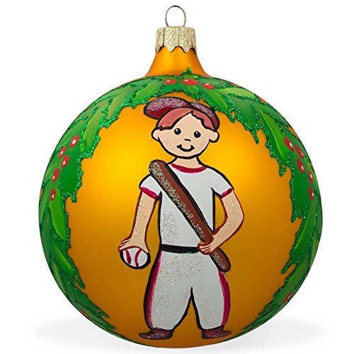 BestPysanky Baseball Player Glass Ball Christmas Sports Ornament 4 Inches