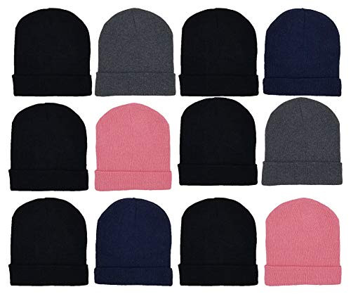 12 Pack Winter Beanie Hats for Men Women Warm Cozy Knitted Cuffed Skull Cap Wholesale