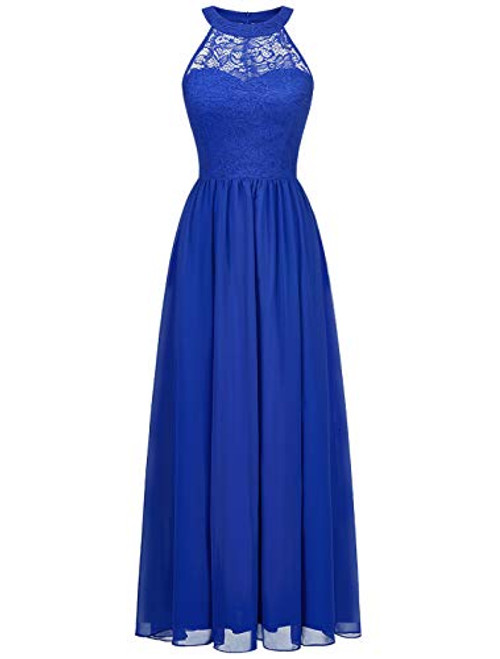 Wedtrend Halter Floral Lace Long Chiffon Bridesmaid Cocktail Party Dress WT0201RoyalBlueS Wedtrend Halter Floral Lace Long Chiffon Bridesmaid Cocktail Party Dress WT0201RoyalBlueS