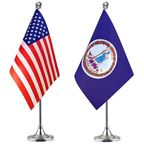 WEITBF Virginia State Desk Flag Small Mini Virginia State Office Table Flag with Stand Base2 Pack