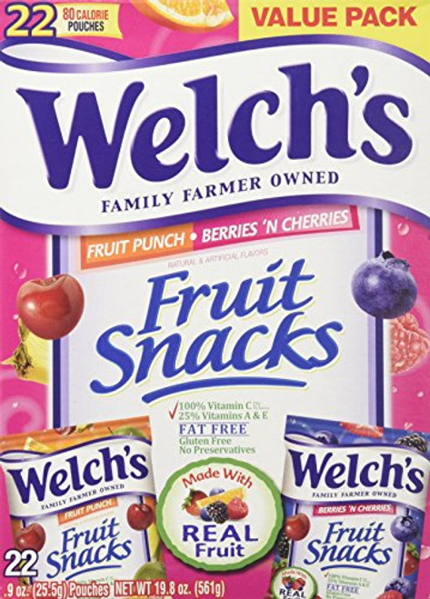 Welch s Fruit Snacks 22 Pouches  Fruit Punch  Berries  n Cherries 0 9 oz