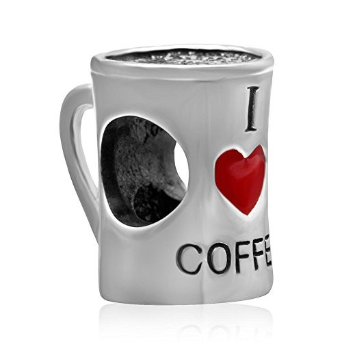 I Love Coffee Bead Charm 925 Sterling Silver Red Heart CHARM Cup Beads fit for DIY Charms Bracelets