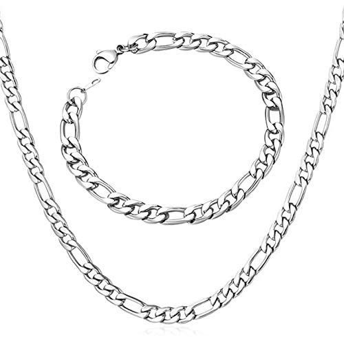 WELRDFG Men Chain Jewelry 5mm/6mm/7mm Wide Stainless Steel Snake chain 18K Gold Plated Figaro Chain Set Bracelet 8 3 Inch Necklace 18  22  26  28   Figaro chain stainless steel 5mm wide 18 0
