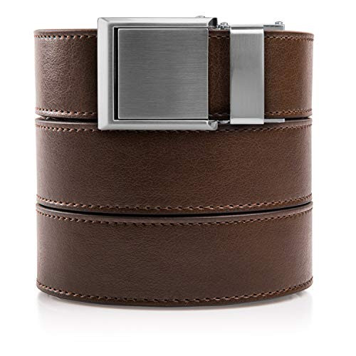 SlideBelts Ratchet Belt with Square Buckle  Custom Fit Mocha Brown Leather with Square Silver Buckle Vegan One Size