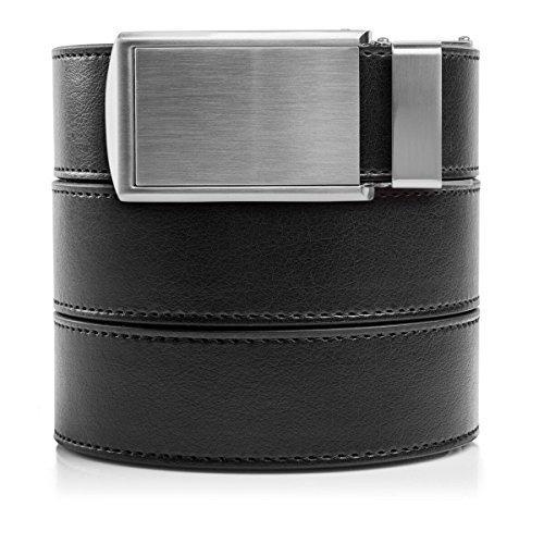 SlideBelts Men s Ratchet Belt  Custom Fit One Size Black Leather with Silver Buckle Vegan