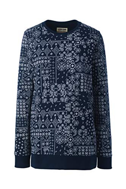 Lands  End Womens Long Sleeve Sweatshirt Tunic Radiant Navy Patchwork Petite Small