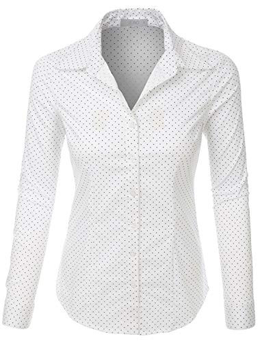 LE3NO Womens Polka Dots Button Down Long Sleeve Tailored Shirt
