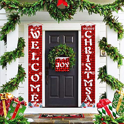 WHDZ Merry Christmas Decorations Porch Sign Welcome Merry Christmas Hanging Sign Banners for Christmas Front Door Indoor Porch Home Wall Outdoor Decoration WHDZ Merry Christmas Decorations Porch Sign Welcome Merry Christmas Hanging Sign Banners for Christmas Front Door Indoor Porch Home Wall Outdoor Decoration