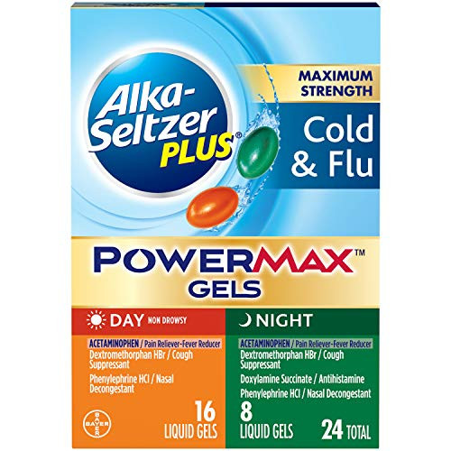 Alkaseltzer Maximum Strength PowerMax Gels with Acetaminophen Day  Night Cold and Flu Medicine for Adults 24 Count
