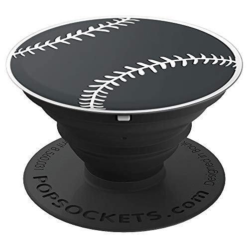 White Baseball Softball On Dark Gray PopSockets Grip and Stand for Phones and Tablets