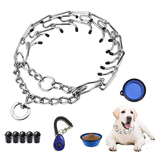 VCZONE Dog Prong Collar Adjustable Stainless Steel Pinch Collar with Rubber Caps and Dog Training Clicker for Large Dogs Training A VCZONE Dog Prong Collar Adjustable Stainless Steel Pinch Collar with Rubber Caps and Dog Training Clicker for Large Dogs Training A