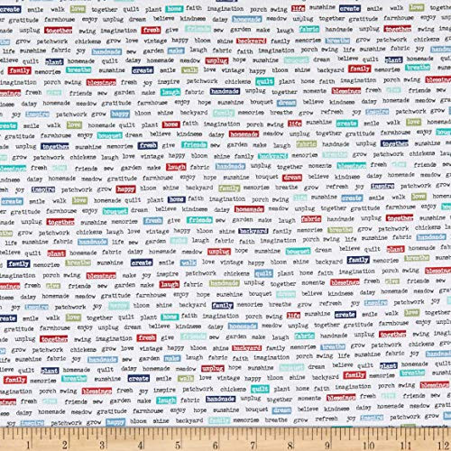 Windham Quilt Fabrics Backyard Blooms Words White