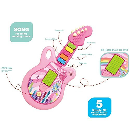 The Learning Music Little Rock Star Guitar - Rich Sounds of Music and Lights with Guitar, Violin, Jazz Drum and Piano Keys (Pink)