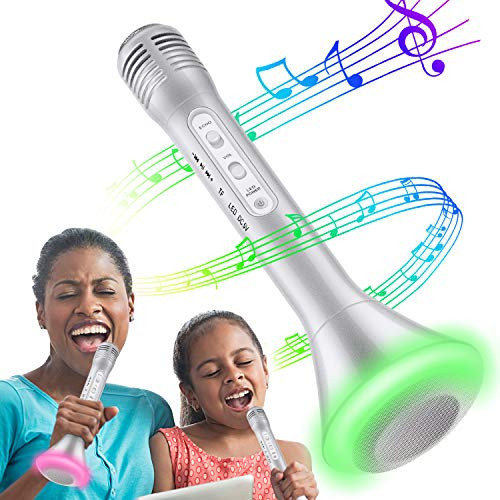 Wireless Karaoke Microphone Kids Microphone with Bluetooth Speaker Karaoke Mic Portable Karaoke Player Machine for Girls Boys Home Party Music Singing PlayingSilver
