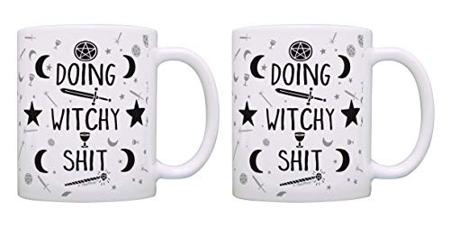 Witch Gifts Doing Witchy Sht Halloween Mug Set Pun Mug Set 2 Pack Gift Coffee Mugs Tea Cups White