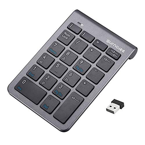SurnQiee Wireless Numeric Keypad 22-Key with USB Receiver Slim Number Pad 2.4G Multi-Function Numeric Keypad for Laptop/Desktop/PCs/Notebook - Grey + Black