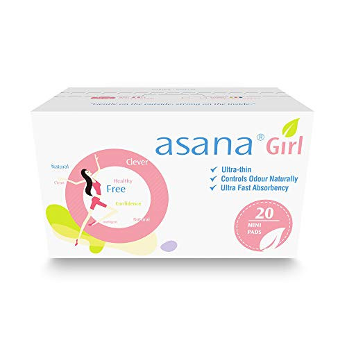 Asana Unscented Mini Sanitary Pads with Wings for Girls and Teens  Natural Ultra Thin Teen Pads  Small Sanitary Pads for Teen Girls  Chlorine Free Pads for Teens  20 Count