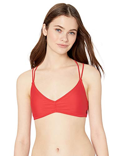 Volcom Women s Junior s Simply Solid V Neck Bikini Top True Red Extra Large