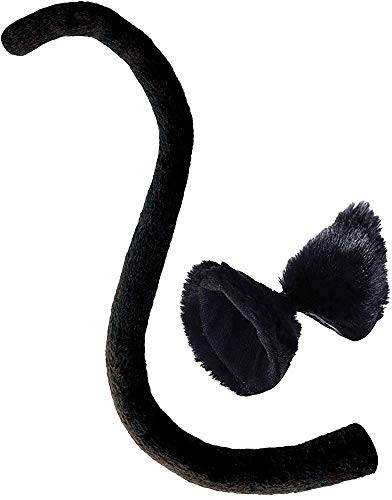 WJBB Long Fur Cat Fox Ear Clips Hair Clips and Cat Tail Set Halloween Party Anime Cosplay Party Costume Lady Girls Cosplay Costume Kits Black