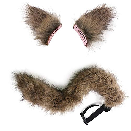 HAOAN BANLAN Faux Fur Tail and Clip Ears Kit Children/Adult Halloween Cosplay Costume Brown