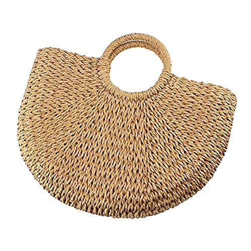 Summer Rattan Bag for Women Straw Handwoven Tophandle Handbag Beach Sea Straw Rattan Tote Clutch Bags Coyote brown