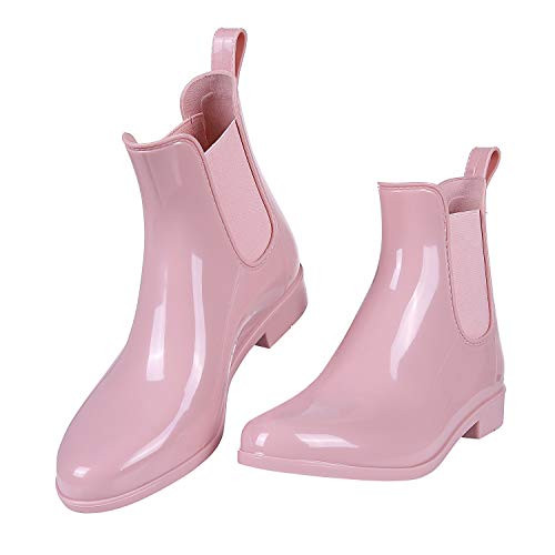 Evshine Women s Short Ankle Rain Boots Lightweight Chelsea Rain Boots Rubber Waterproof Booties PK40 Pink