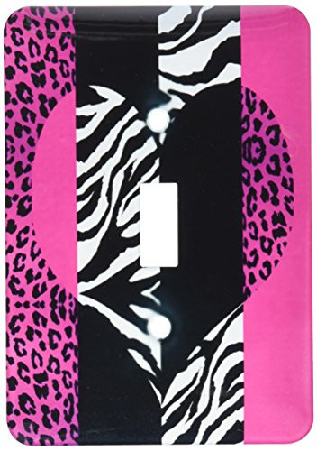 3dRose LLC lsp_35437_1 Pink Black and White Animal Print, Leopard and Zebra Heart, Single Toggle Switch