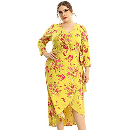 Women s Plus Size Maxi Wrap Dress Long Sleeve V Neck Belted Empire Waist Asymmetrical High Low Floral Cranes 3X Women s Plus Size Maxi Wrap Dress Long Sleeve V Neck Belted Empire Waist Asymmetrical High Low Floral Cranes 3X