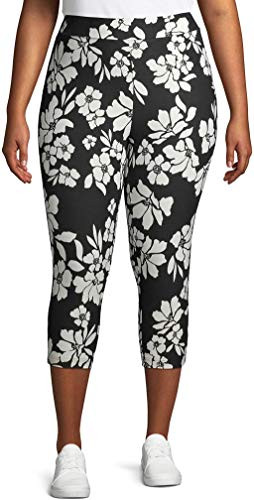 Women s Plus Size Super Soft Sueded Printed Capri Leggings 3X Black Soot Hawaiian
