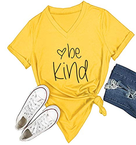 DANVOUY Womens T Shirt Casual Cotton Short Sleeve VNeck Graphic TShirt Tops Tees Yellow Medium