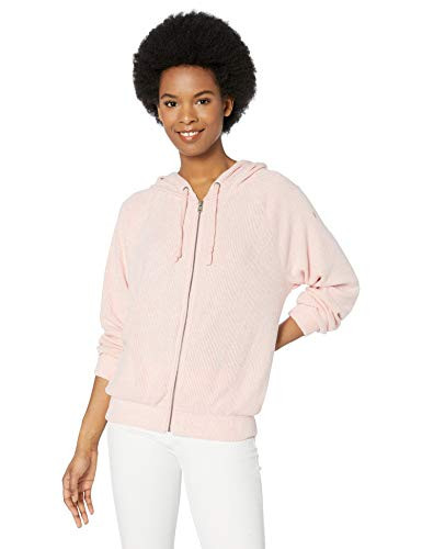 Roxy Junior s Cloudy Skies Cozy Ribbed Zip Up Hoodie BRANDIED Apricot Heather XS