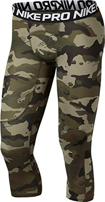 Nike Men s Pro 3/4 Length Camo Compression Tights Olive Canvas/White Small