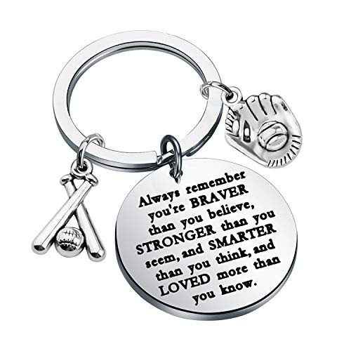WSNANG Baseball Keychain Always Remember You are Braver Stronger Smarter Than You Think Keychain Baseball Student Graduation Gift Baseball Player Gift Baseball Coach Gift Baseball Keychain