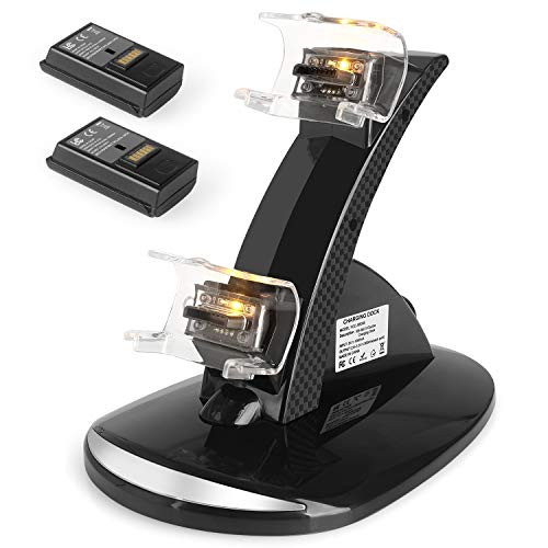 YCCTEAM Xbox 360 Power  Play Controller Charger with Rechargeable Battery Packs Dual Slot Dock Station Controller Stand with Batteries Accessories Kit for Xbox 360