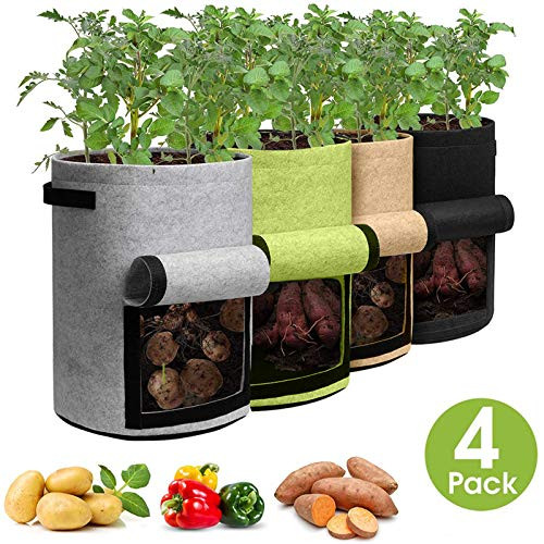 XERGUR 7 Gallon Potato Grow Bag 4 Pack Heavy Duty Aeration Fabric Grow Bags Thickened NonWoven Fabric Containers for Potato/Plant Pots with Handles XERGUR 7 Gallon Potato Grow Bag 4 Pack Heavy Duty Aeration Fabric Grow Bags Thickened NonWoven Fabric Containers for Potato/Plant Pots with Handles