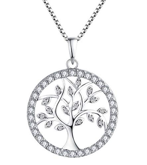 YL Tree of Life Necklace 925 Sterling Silver Cubic Zirconia Pendant Round Halo Gemstone Family Giving Jewelry YL Tree of Life Necklace 925 Sterling Silver Cubic Zirconia Pendant Round Halo Gemstone Family Giving Jewelry