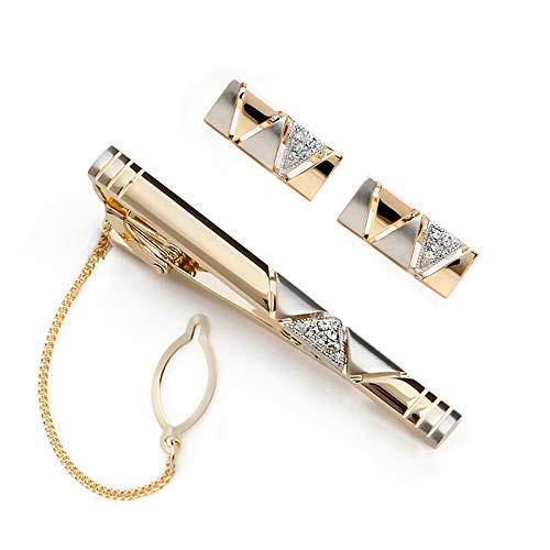 Amupper Golden Cuff Links and Tie Clip Set with Gift BoxBoys Cufflinks Tie Bar for Wedding Business for Men Golden Cufflinks and Tie Clip Set