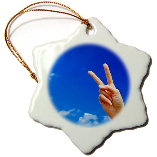 3dRose ORN_155068_1 Victory V Symbol Sign Female Hand Blue Sky Freedom Peace Concept Snowflake Ornament, Porcelain, 3-Inch