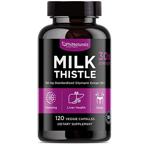Milk Thistle 150 mg Capsules  120 Count Liver Cleanse Support Detox Vitamin  Extra Strength Silymarin Extract  Silybum Marianum  All Natural Immune Boost Detox Supplement  NonGMO Made in USA