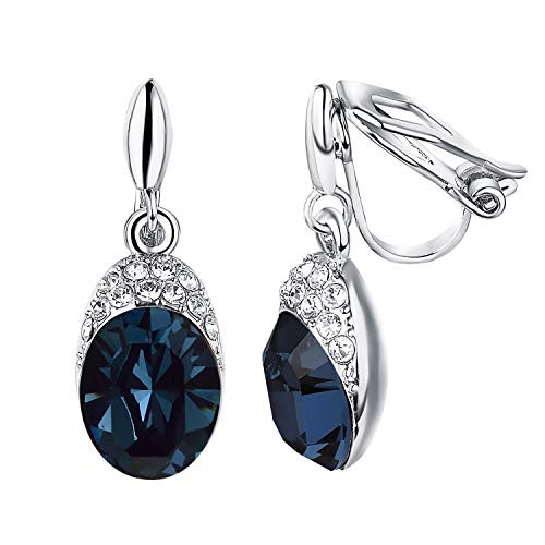 Yoursfs Clip on Earrings For Women wedding Birdal 18K Rose/White Gold Plated Non Pierced Ears Blue Clip Earrings