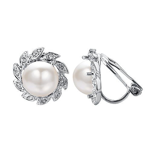 Yoursfs Clip Earrings For Non Pierced Ears 18k White/Rose Gold Plated Fashion Lady ClipOn Earrings Clip on Pearl Earrings