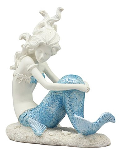 Ebros Lovesick Mermaid Sitting On Ocean Floor Statue 6.5"Tall Beautiful Ocean Atlantis Goddess Mermaid Figurine Under The Sea Collectible Home Decor Sculpture